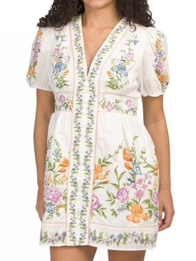 Calypso St. Barth Off-White Sweet Bloom Dreamscape Cotton Mini Dress L (Farm Rio